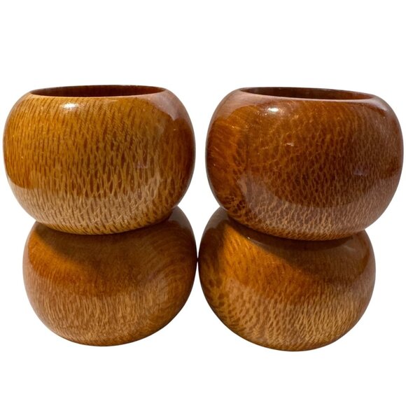 Set Of 4 Vintage MCM Boho Brown Wooden Napkin Rings Made In India - Picture 6 of 9